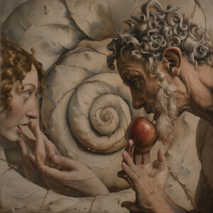 Illustrate the pivotal moment when Adam and Eve consumed the app...