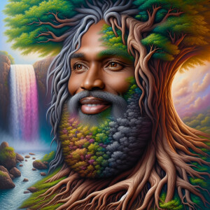 A hyper-realistic 3-D oil painting depicting a tree integrated w...