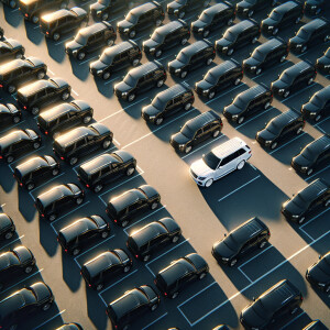 The photo appears to be an aerial or high-angle shot of a parkin...