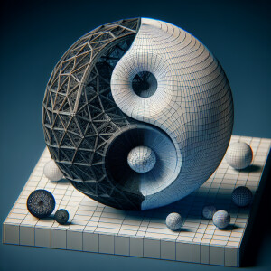 4 dimensional hyper sphere Yin Yang symbol in a wire frame