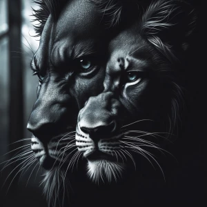 A symbiote woman's face transforming into a lion's snout.