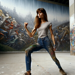 Athletic Thin skinny Attractive eurasian girl, long brown hair a...