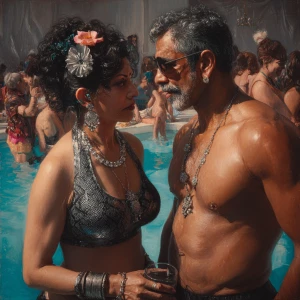 Hyperrealism,painting. a punjabi  villain  curvy mother in law,...