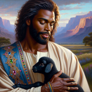 Oil painting of an African-American man resembling Jesus Christ,...