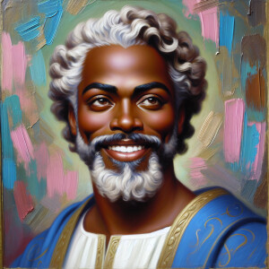 An oil painting of a light-skinned African American man resembli...