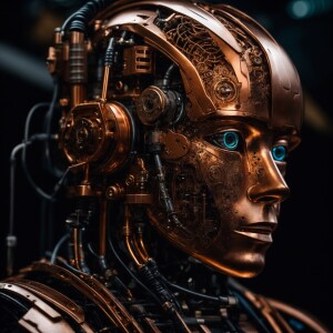 A futuristic humanoid robot with a highly detailed mechanical st...
