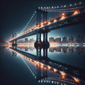 Manhattan bridge at night, mirror effect