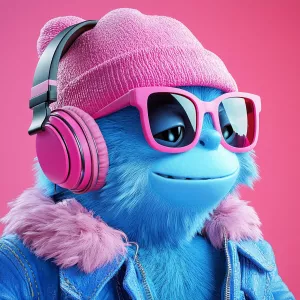 ChillGuy, a playful and inventive blue monster character wearing...