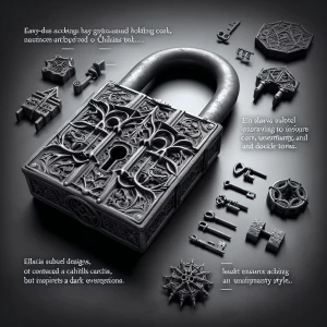 Please provide a detailed description of a grim-looking padlock,...