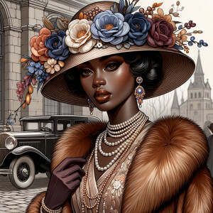 "Depict a graceful African-American woman embodying the sophisti...