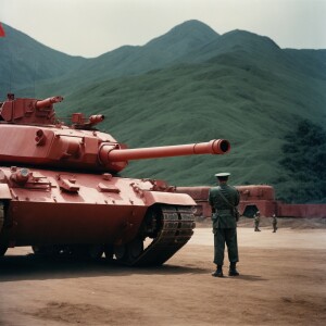 A new tank man photo with a us soldier standing in front of a Ch...