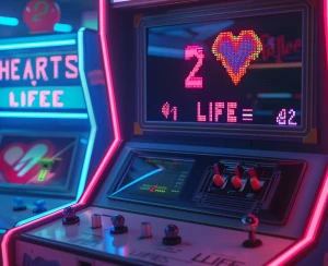 /imagine prompt: inside a vintage 1980s arcade cabinet screen, p...
