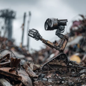 A small black silhouette of a robot's arm like a wall-e is stick...