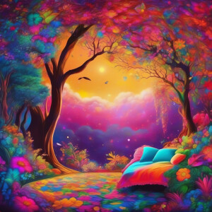 Sleeping fantasy, vivid dream about life in imagination, colourf...