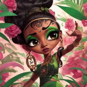 Chibi vividly drawn chola dark skin Hispanic tattoo on her face...