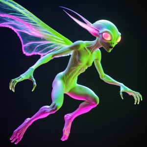 In vividly pulsating shades of lime green and hot pink, a wild m...