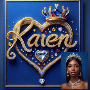 VCraft a 3-D image showcasing the name 'KAREN' in a luxurious go...