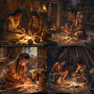 Ancient  Native Americans forging cooper tools