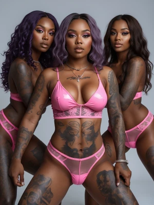 A group of wild and sweaty African American Brown skin redbone f...