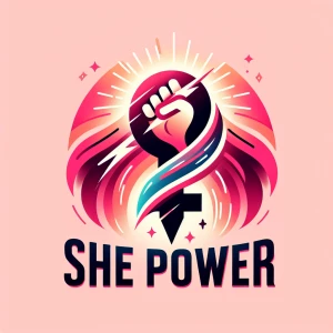 Design a dynamic logo for "SHE POWER" that visually conveys moti...