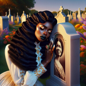 A beautiful light-skinnedb African-American woman with long wavy...