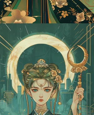 Elegant cinematic portrait of a fierce magical heroine in Art De...