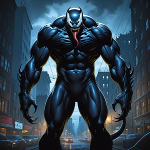 Create an image of Venom, the Marvel Comics character, showcasin...