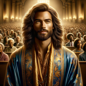 Illustrate an inspiring African-American Jesus crust with a dign...