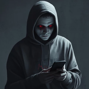 pale man with tired red eyes and hoodie, slightly hunched, expre...