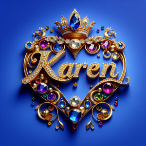 VCraft a 3-D image showcasing the name 'KAREN' in a luxurious go...
