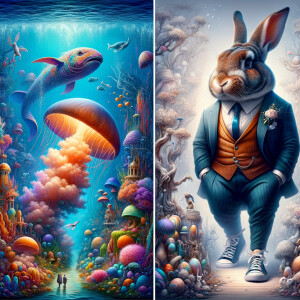 Airbrush style: create a Easter landscape with a large bunny dre...