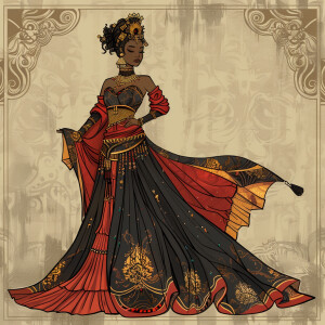 Illustrate a full body regal Empress reflecting a blend of Afr...
