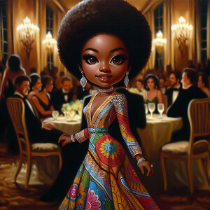 "Create an artistic depiction of an African American chibi chara...