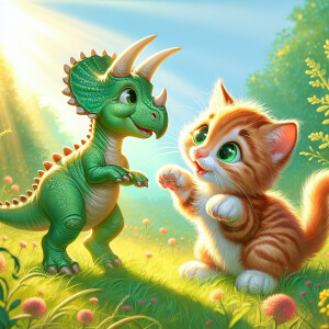 A cat and a dinosaur as friends