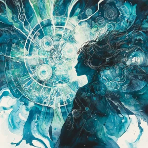 Create a detailed watercolor-style illustration depicting a woma...