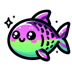 Cute giant purple and neon green piranha