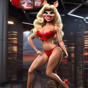 A 3d image of Miss Piggy as a naked, extremely seductive bodybui...