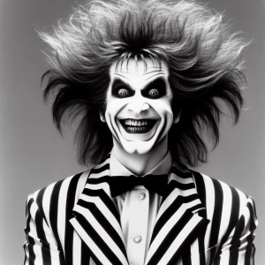 Create an illustration of Beetlejuice, the mischievous and flamb...