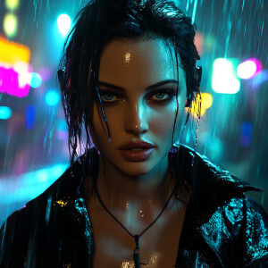 Angelina Jolie portrayed as a 3D animated cyberpunk detective, i...