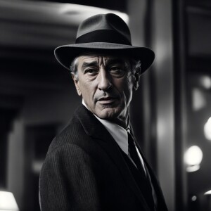 De Niro, filme noir, foto de corpo inteiro, [foto em preto e bra...