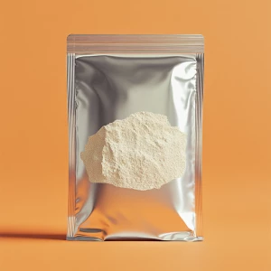 Organic soymilk powder packaged in an aluminum pouch with a ligh...