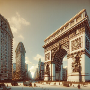 The World War I Victory Arch and Flatiron Building of New York C...