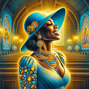 A spiritually enriching illustration portrays an African America...
