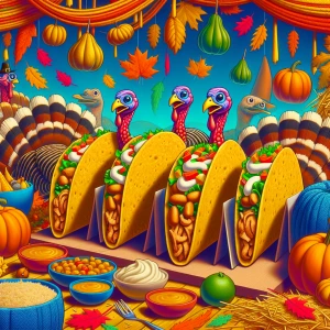 Create an image of turkey tacos with a Thanksgiving theme, featu...