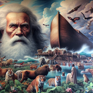 A close-up and detailed wall painting focusing on Noah, depicted...