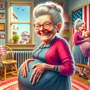 Funny and crazy caricature of a 95 year old American grandma, pr...