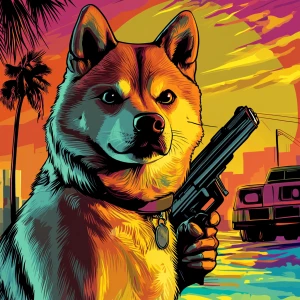 MEME DOGE in GTA art style, , in the style of a Grand Theft Aut...