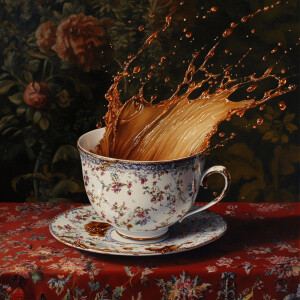 Super detailed image of spilling the tea cup