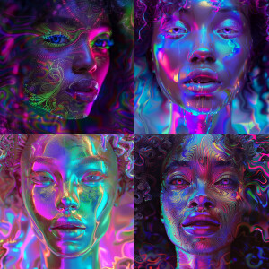 3D fluorescent image of a beautiful LIGHT SKIN African American...