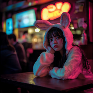 In the dark corner of the bar, a female student at the Universit...